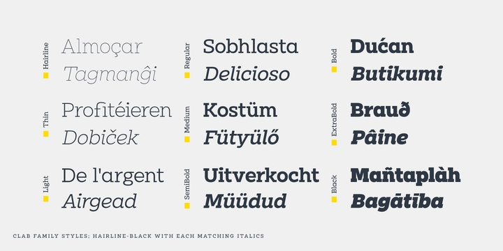 Przykład czcionki Clab Thin Italic